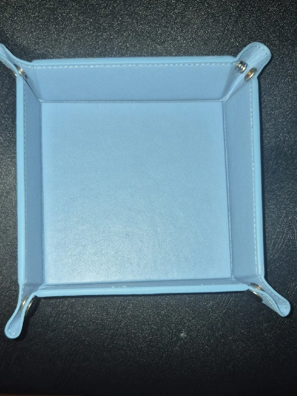 Light Blue Catchall Trinket Tray - Faux Leather Deco Storage 6x6